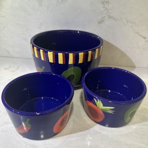 Crate & Barrel Blue All 5.25" x 3.25" Serving Bowl Set Of 3 - Picture 2 of 7
